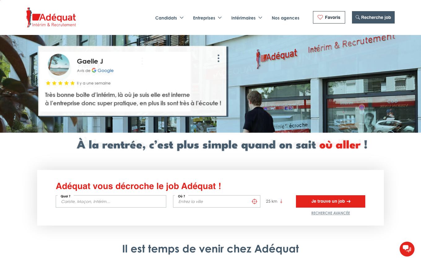 Page d'accueil du site officiel Adéquat