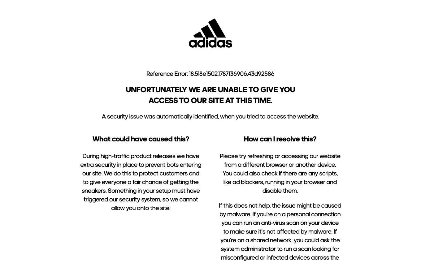 Page d'accueil du site officiel Adidas