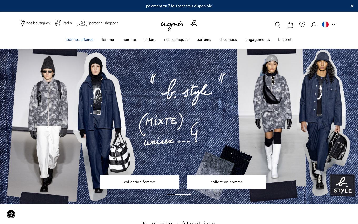 Page d'accueil du site officiel Agnès B.