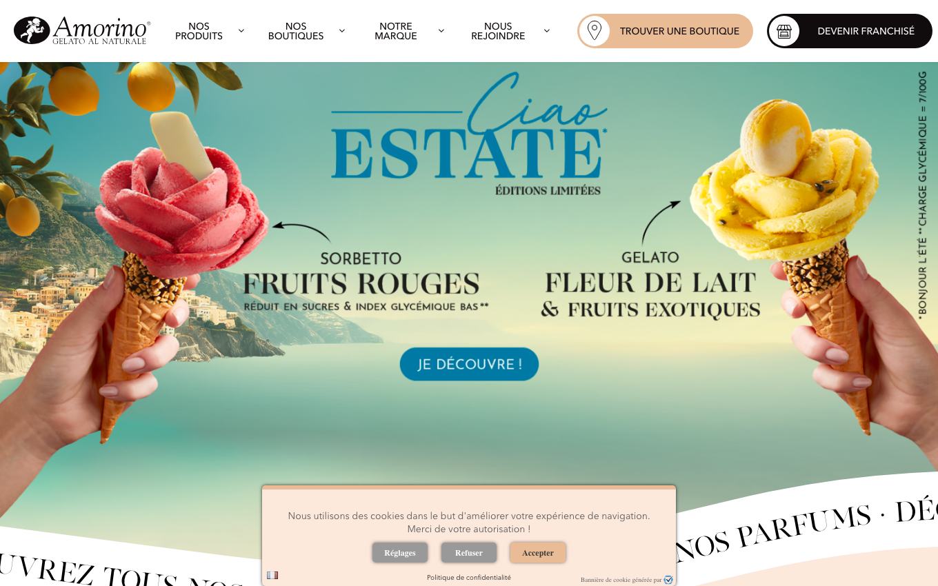 Page d'accueil du site officiel Amorino
