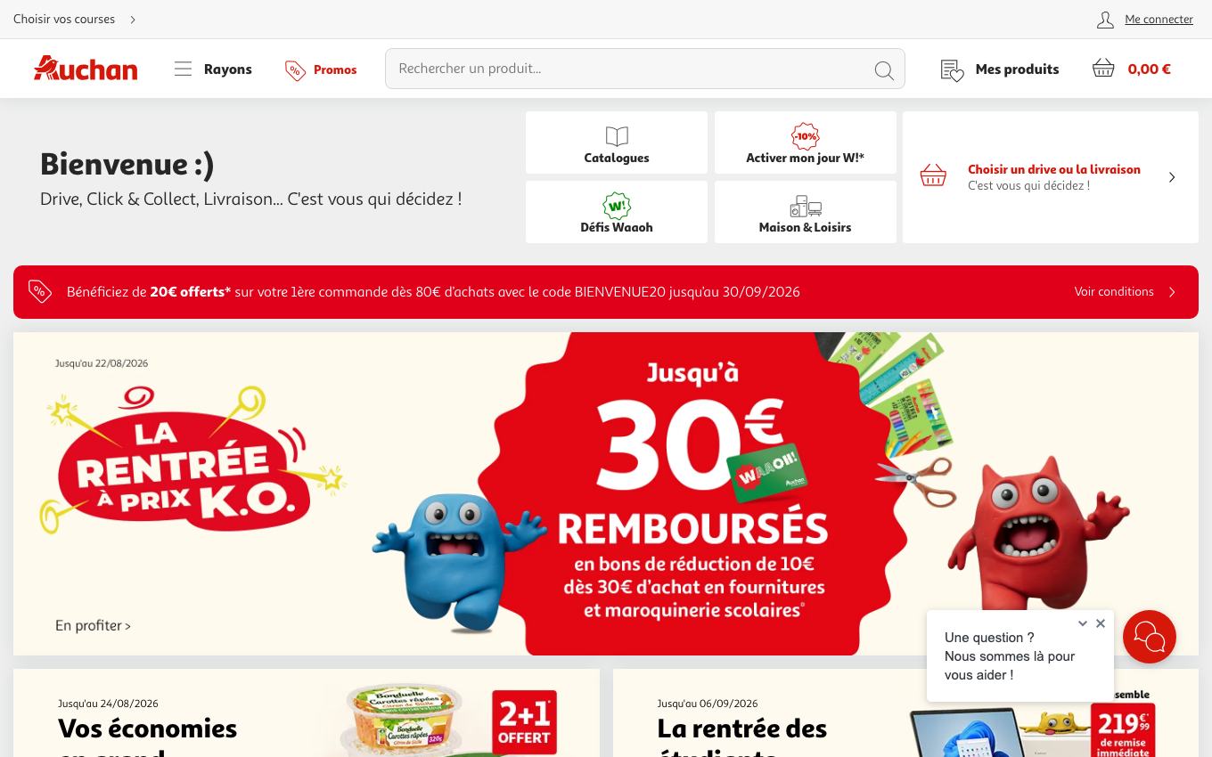Page d'accueil du site officiel Auchan Drive