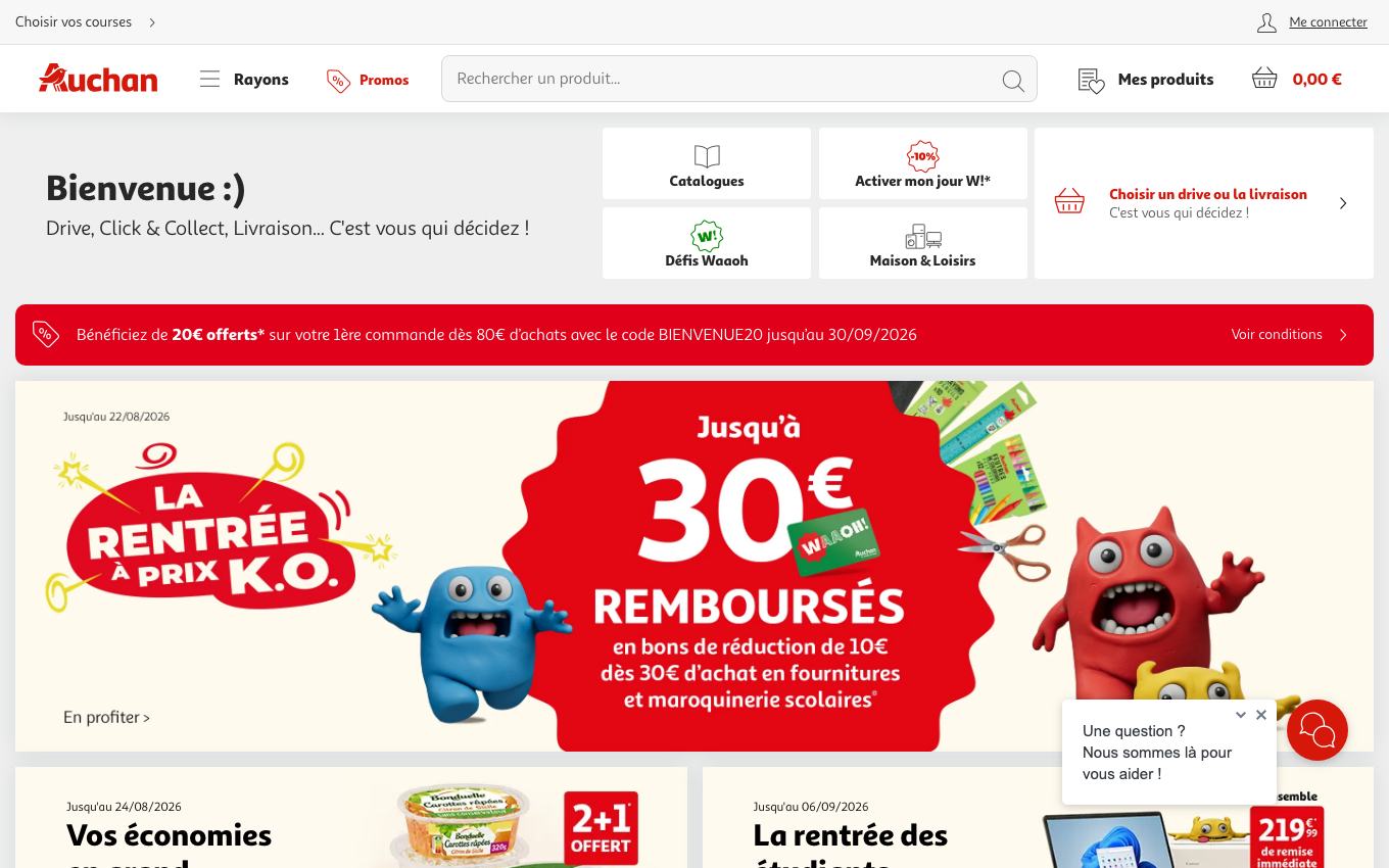 Page d'accueil du site officiel Auchan Supermarché