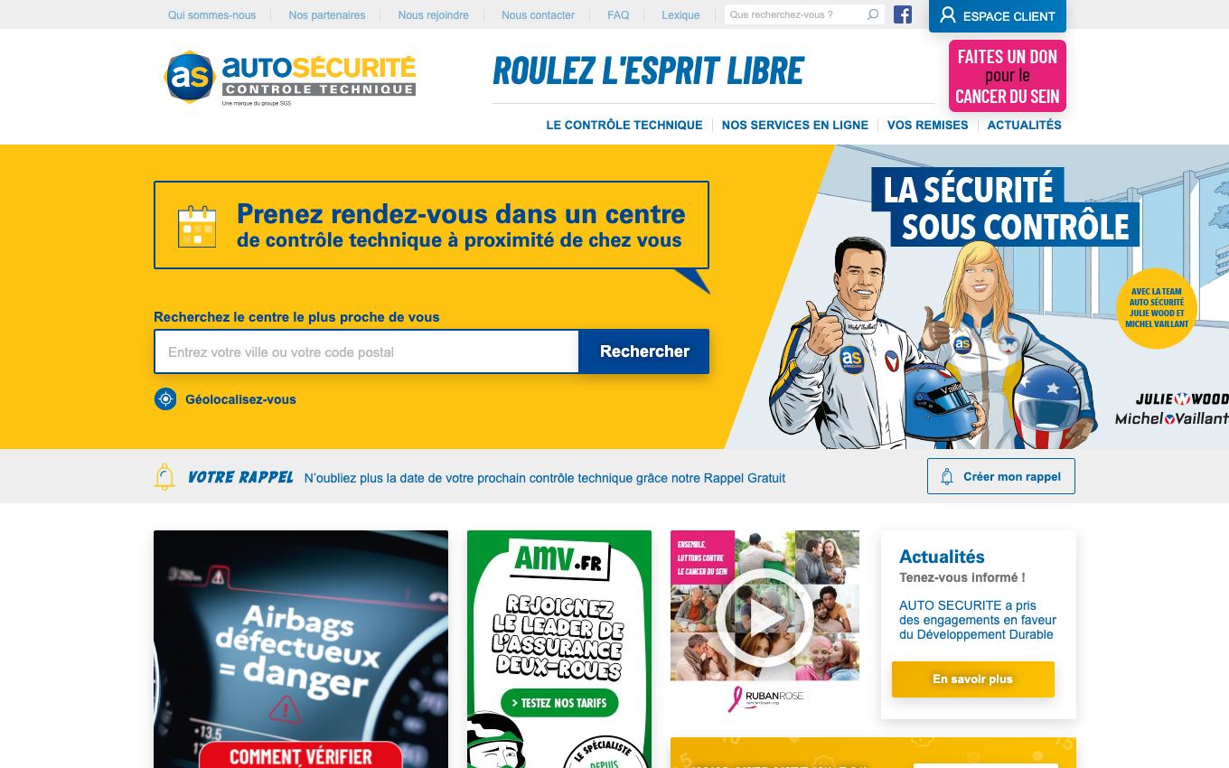 Page d'accueil du site officiel Auto Sécurité