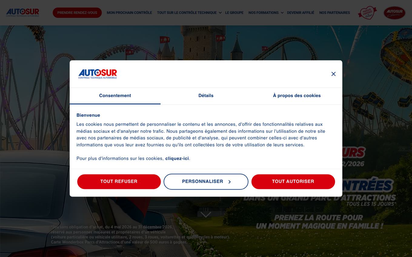 Page d'accueil du site officiel Autosur