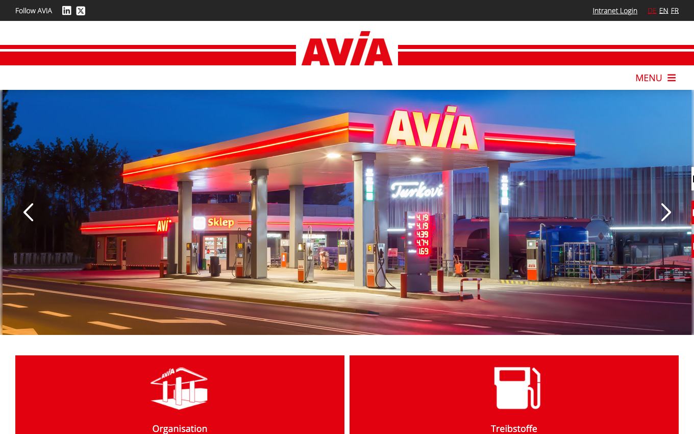 Page d'accueil du site officiel Avia
