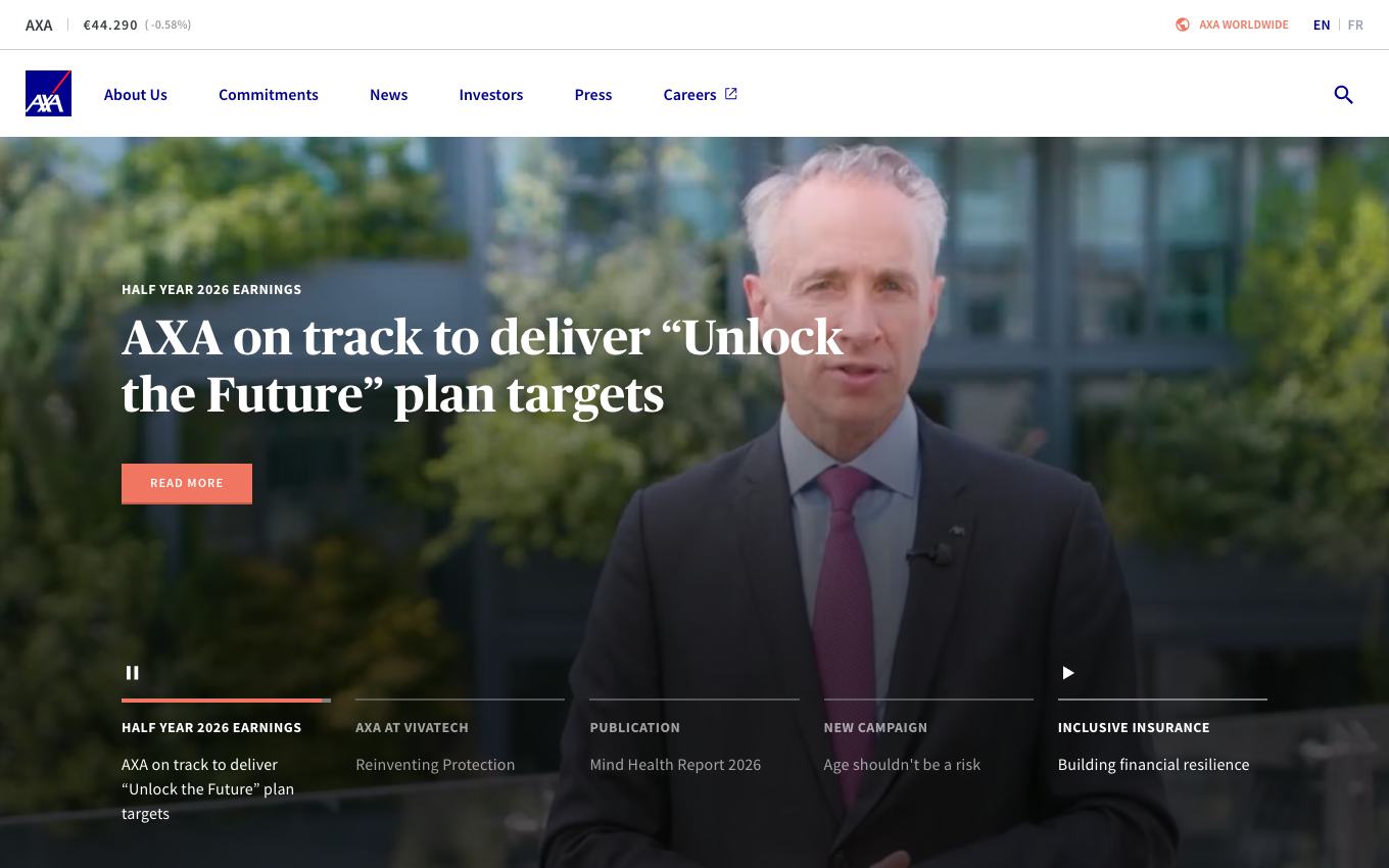 Page d'accueil du site officiel AXA