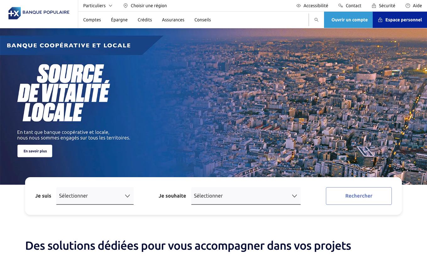 Page d'accueil du site officiel Banque Populaire