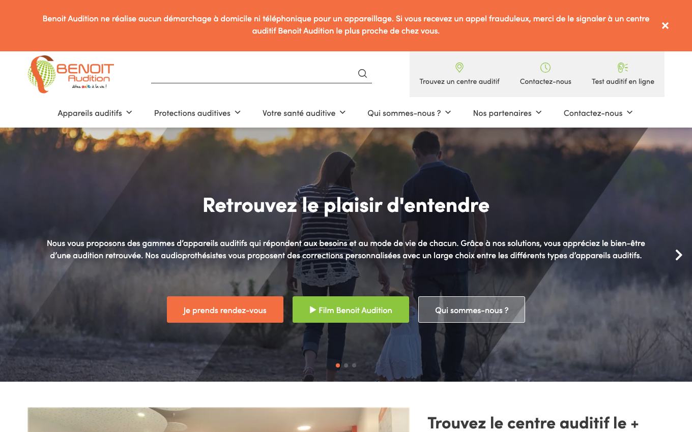 Page d'accueil du site officiel Benoit Audition