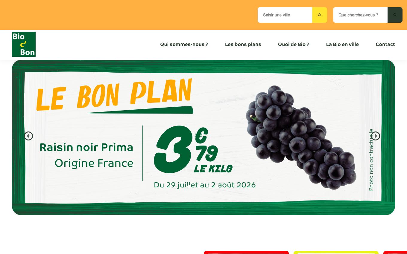 Page d'accueil du site officiel Bio C' Bon