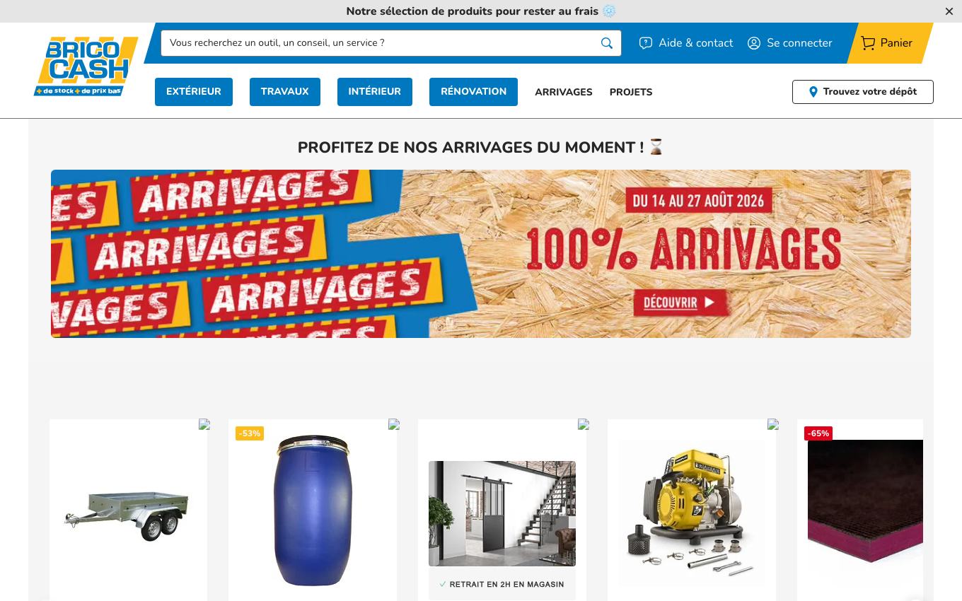 Page d'accueil du site officiel Brico Cash