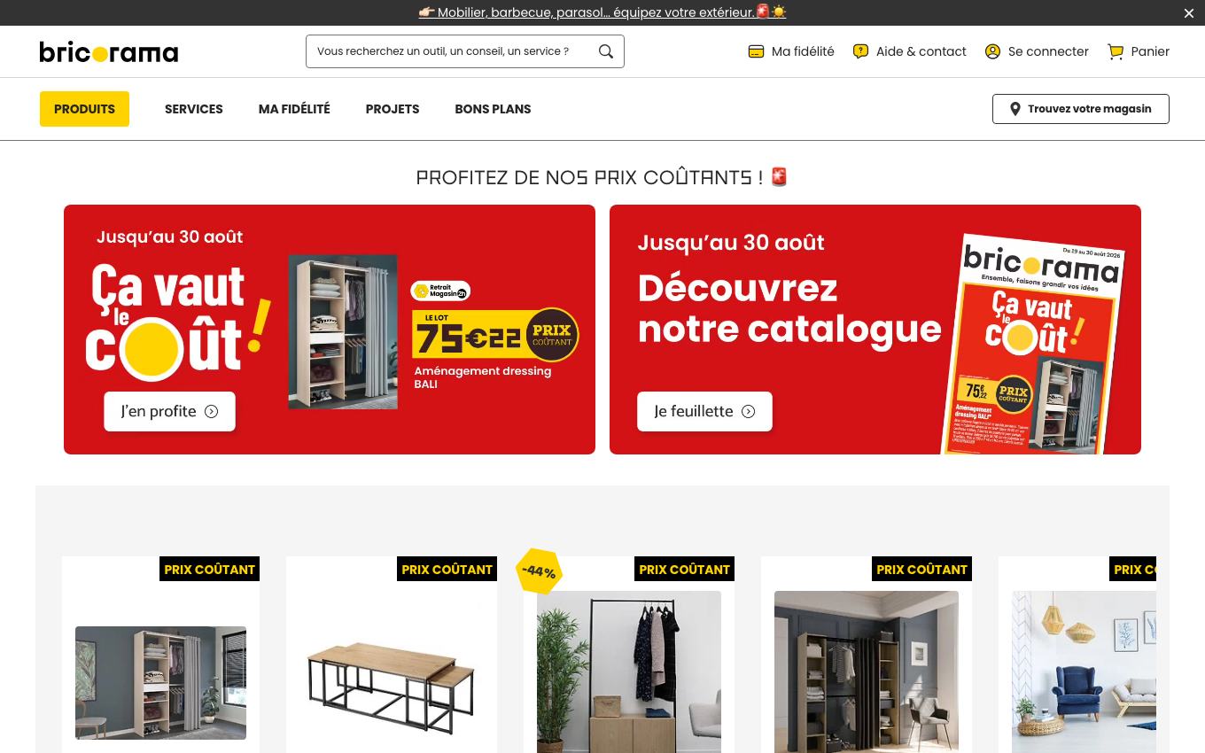 Page d'accueil du site officiel Bricorama