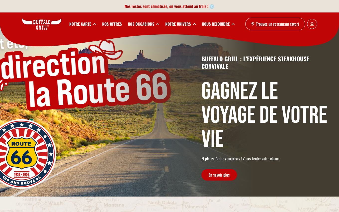 Page d'accueil du site officiel Buffalo Grill