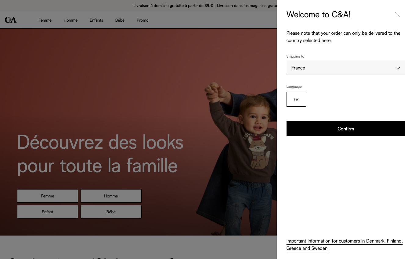 Page d'accueil du site officiel C&A
