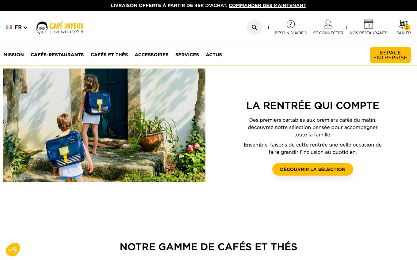Page d'accueil du site officiel Café Joyeux