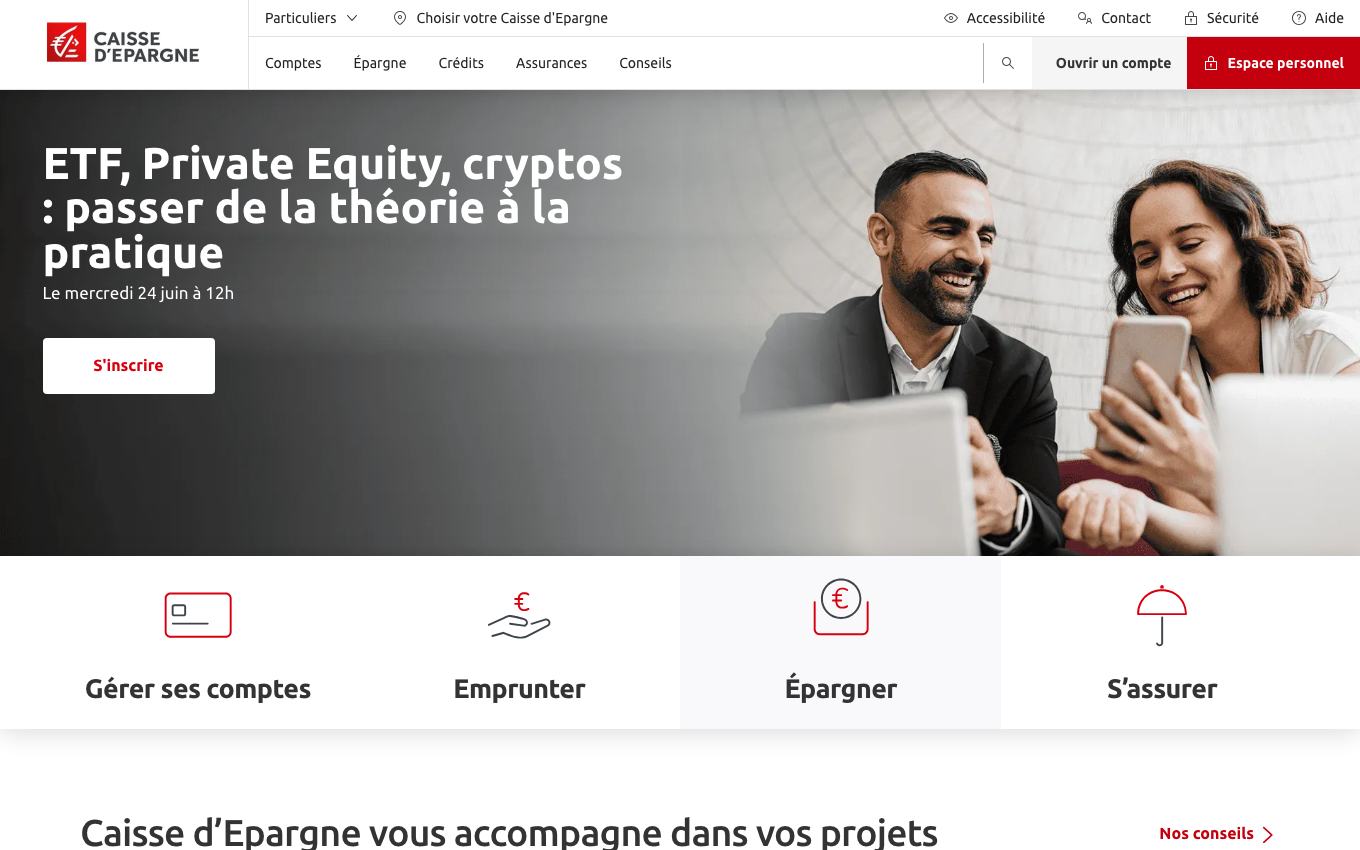 Page d'accueil du site officiel Caisse d'Épargne