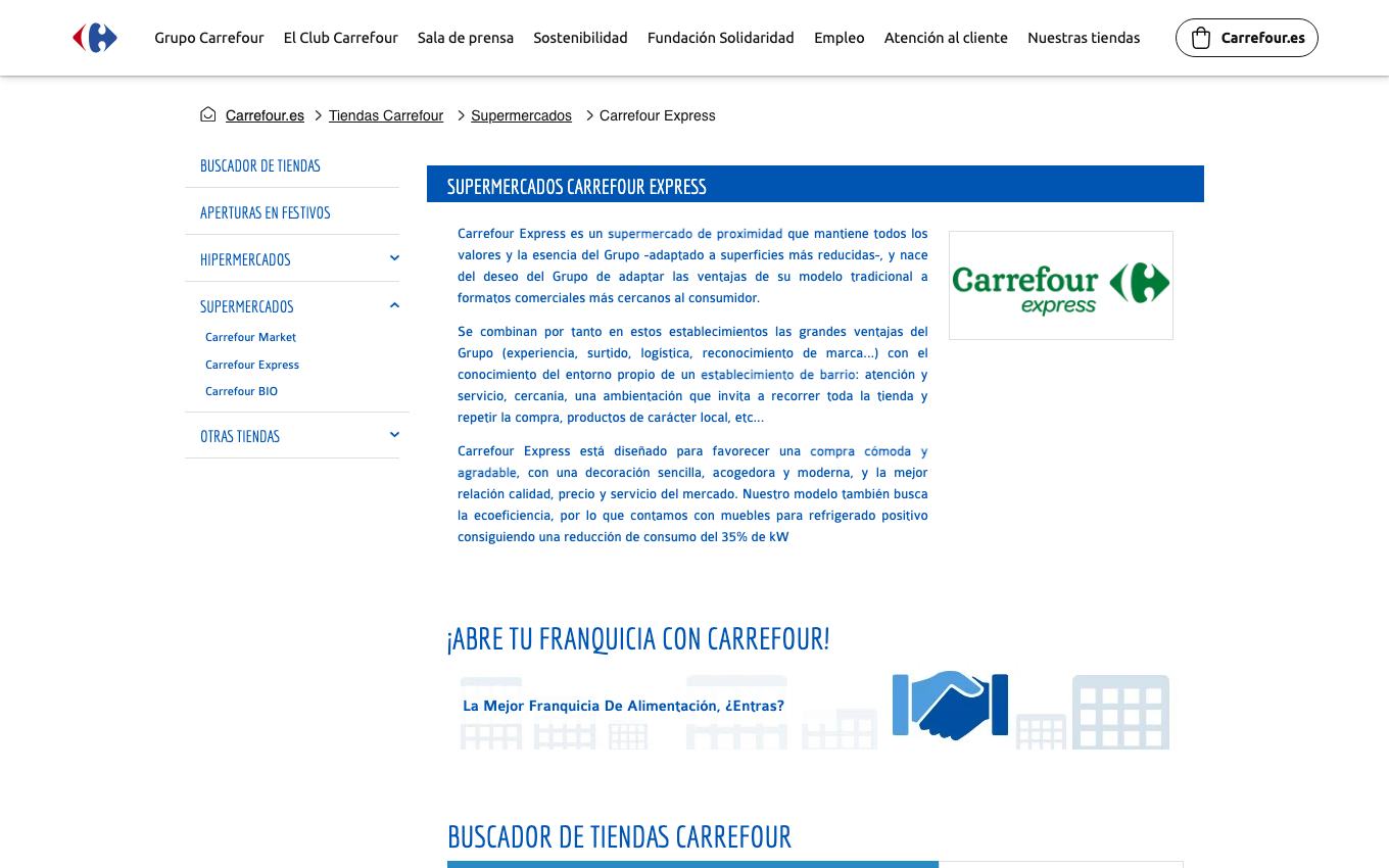 Page d'accueil du site officiel Carrefour Express