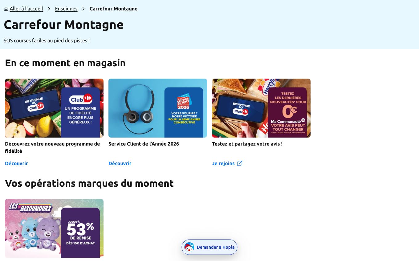 Page d'accueil du site officiel Carrefour Montagne