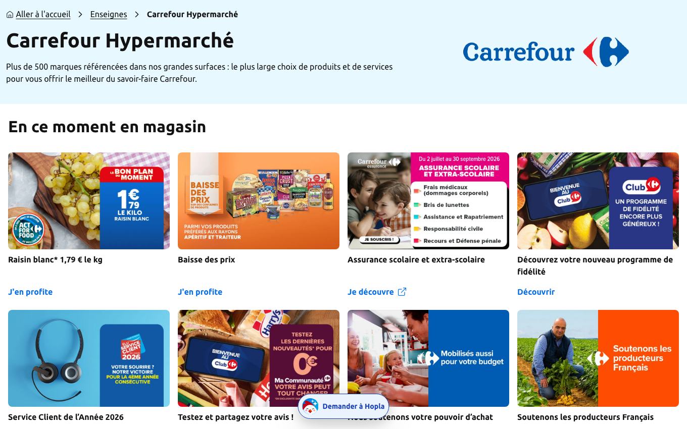 Page d'accueil du site officiel Carrefour