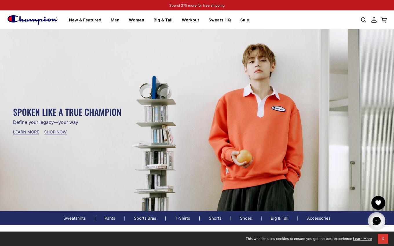 Page d'accueil du site officiel Champion