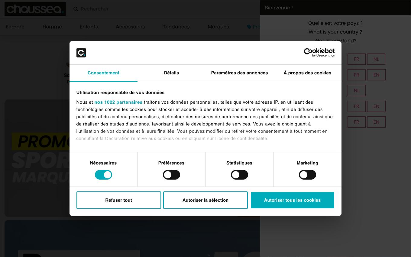 Page d'accueil du site officiel Chaussea