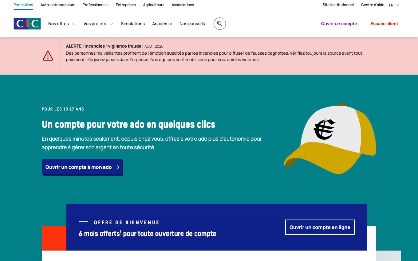 Page d'accueil du site officiel CIC