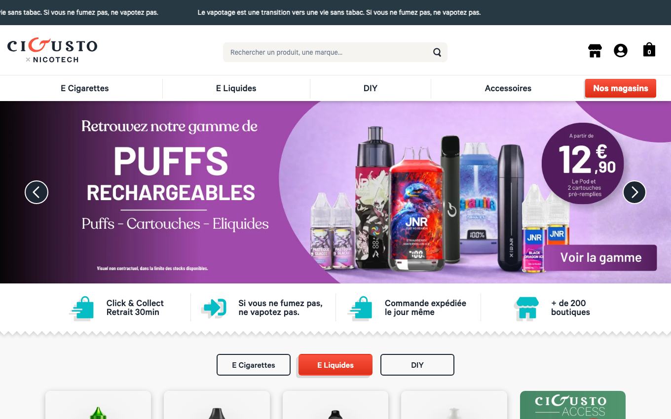 Page d'accueil du site officiel Cigusto