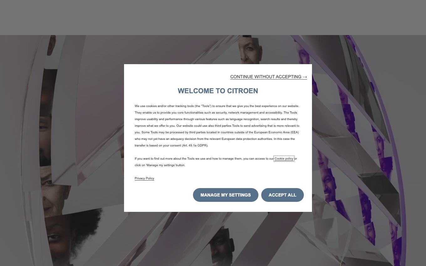 Page d'accueil du site officiel Citroën