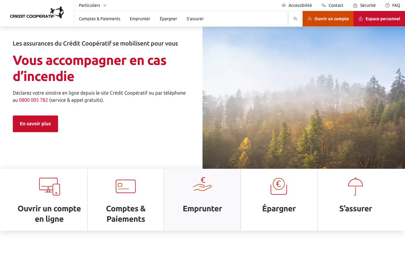 Page d'accueil du site officiel Crédit Coopératif