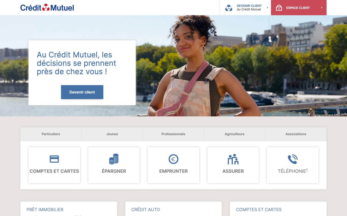 Page d'accueil du site officiel Crédit Mutuel