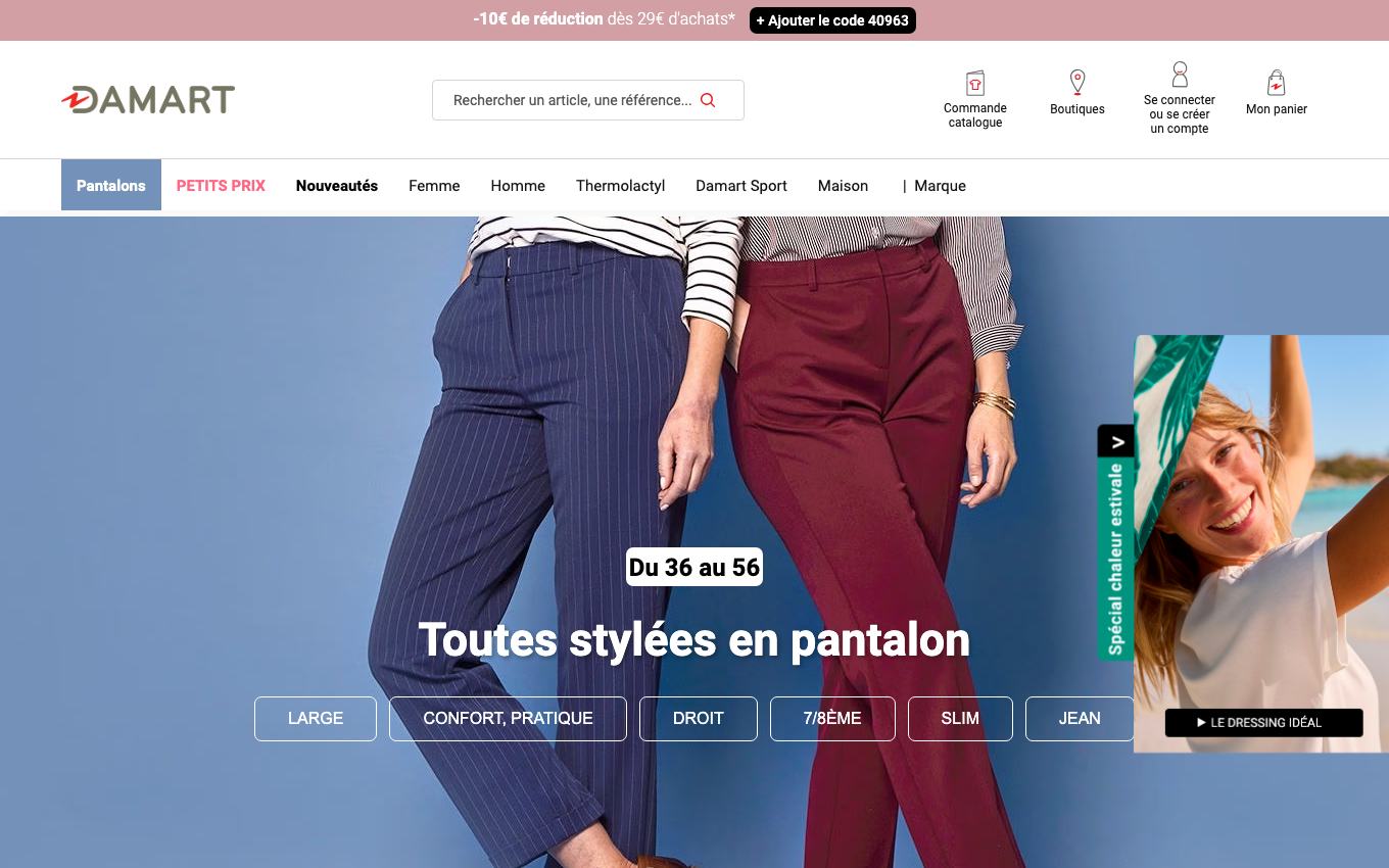 Page d'accueil du site officiel Damart