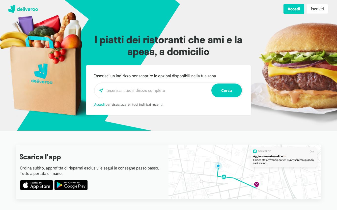 Page d'accueil du site officiel Deliveroo