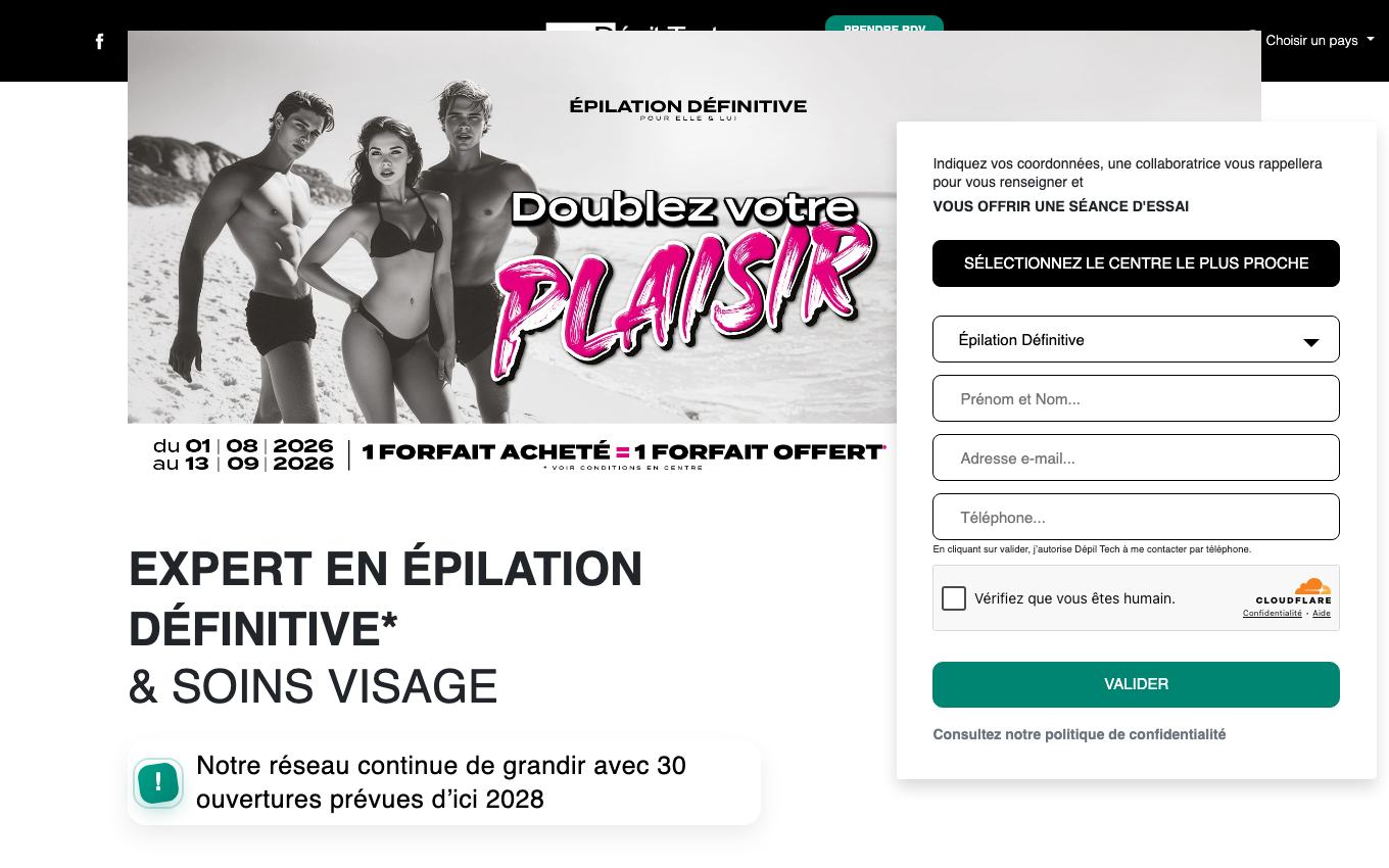 Page d'accueil du site officiel Dépil Tech