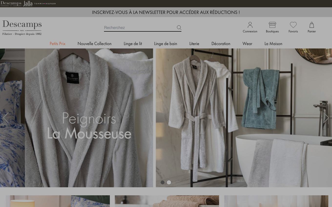 Page d'accueil du site officiel Descamps