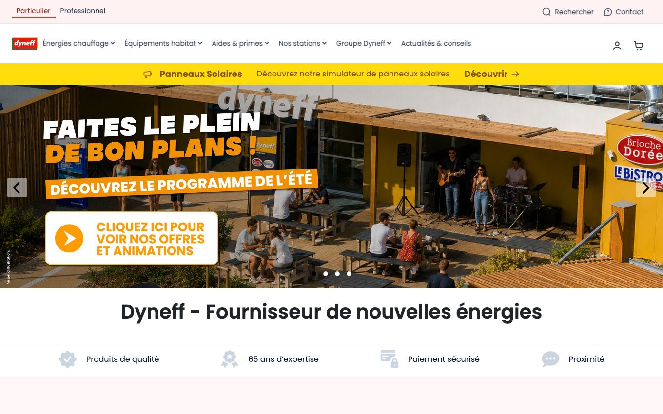 Page d'accueil du site officiel Dyneff