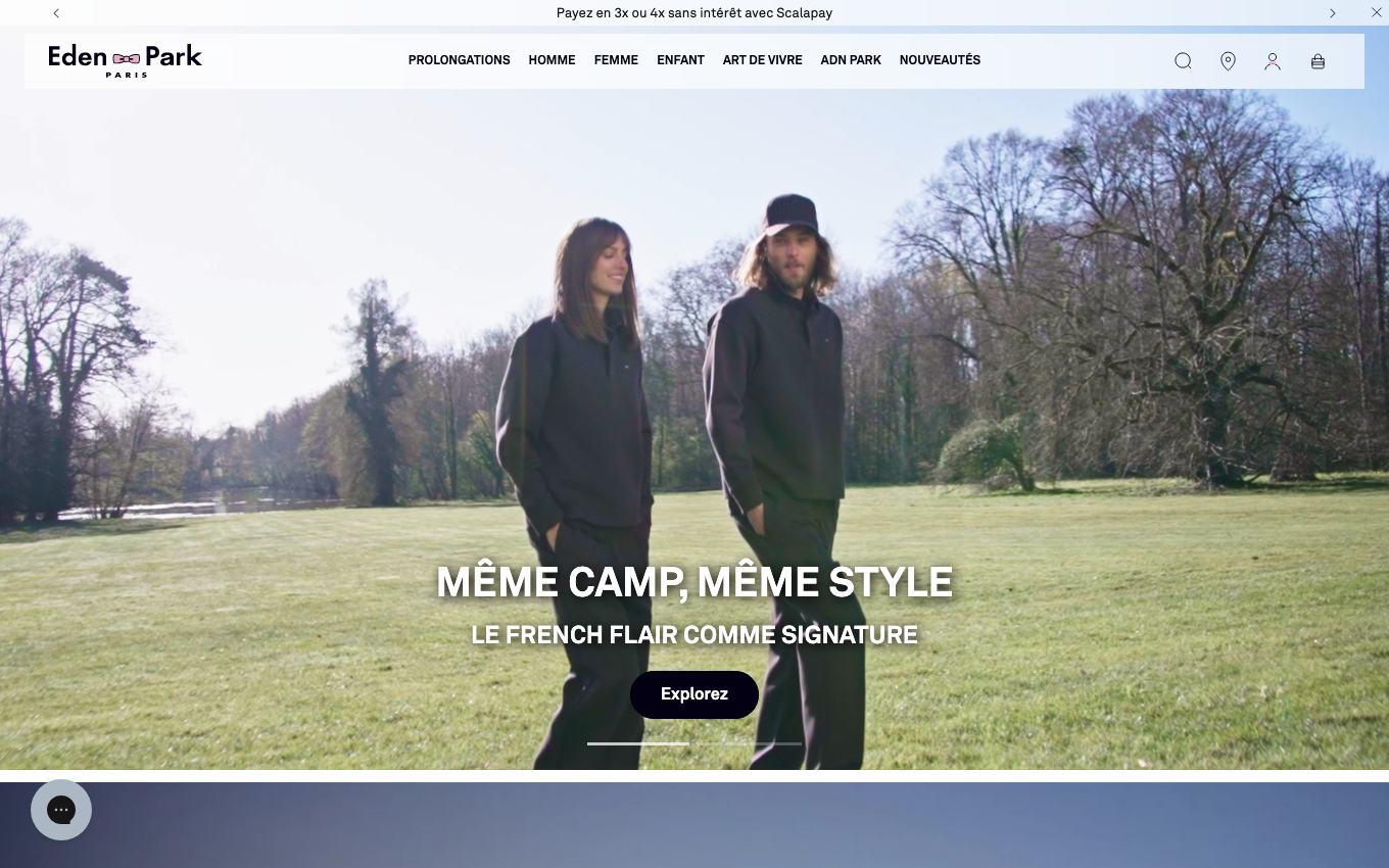 Page d'accueil du site officiel Eden Park
