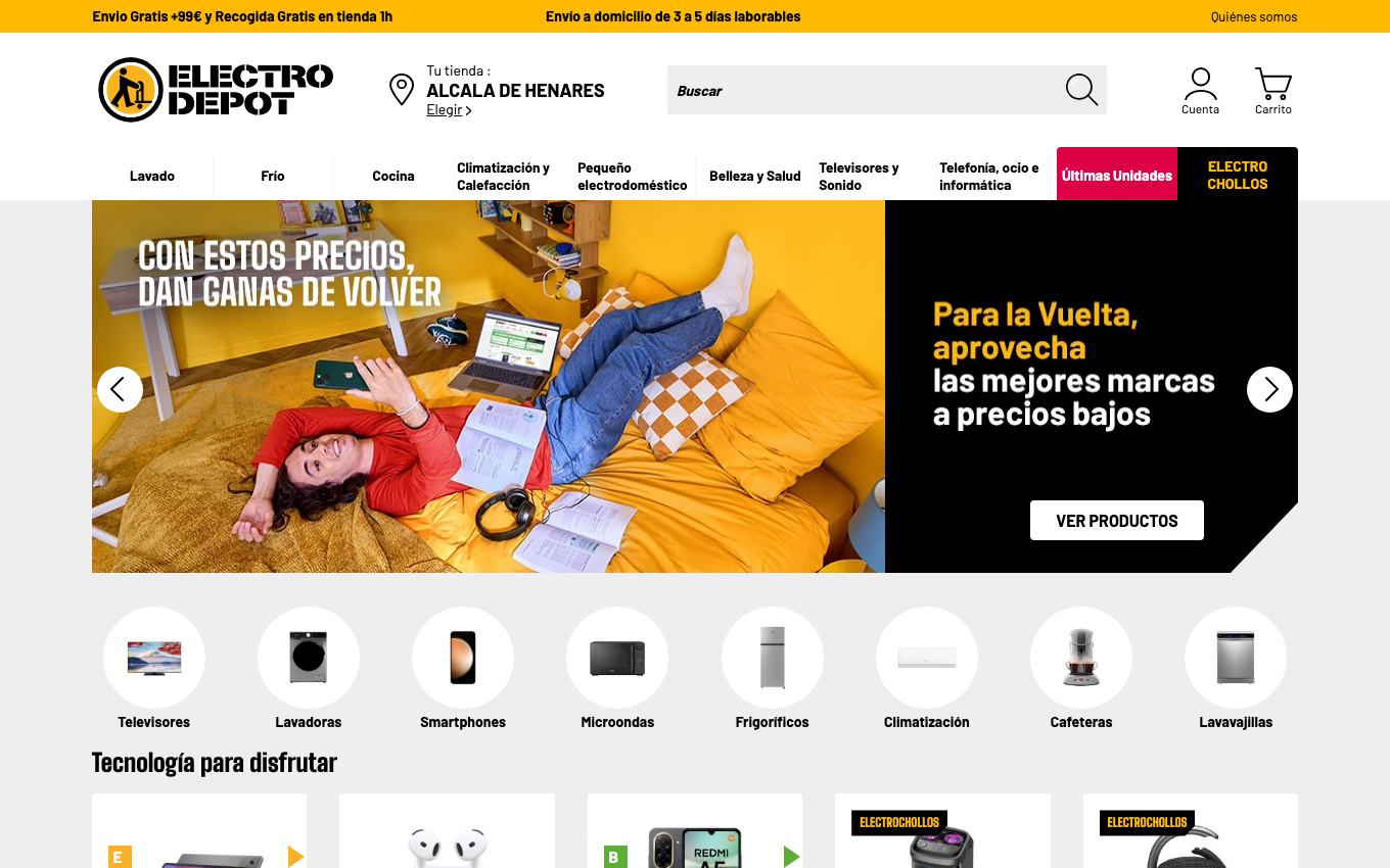 Page d'accueil du site officiel Électro Dépôt