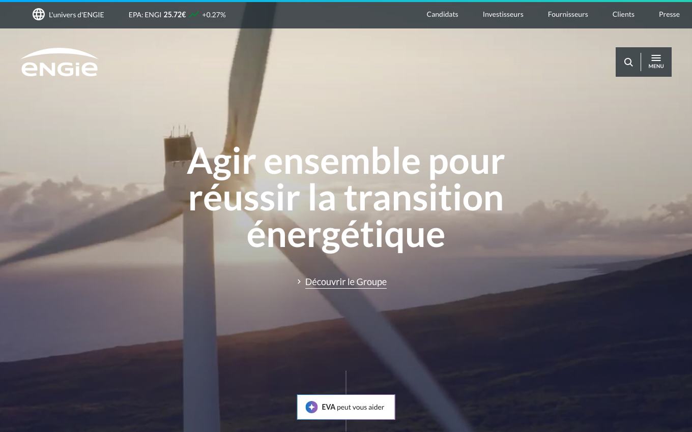 Page d'accueil du site officiel Engie