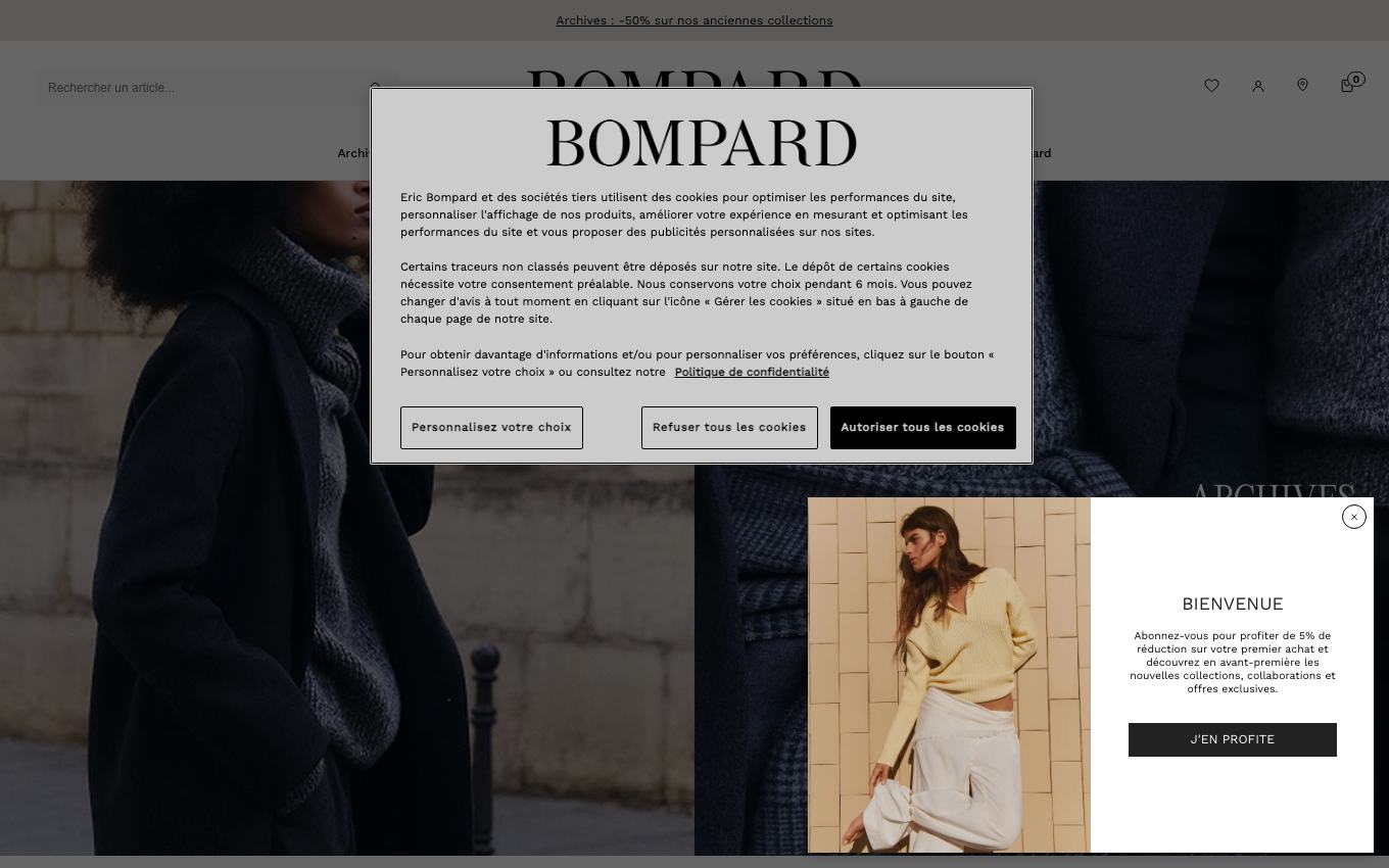 Page d'accueil du site officiel Éric Bompard