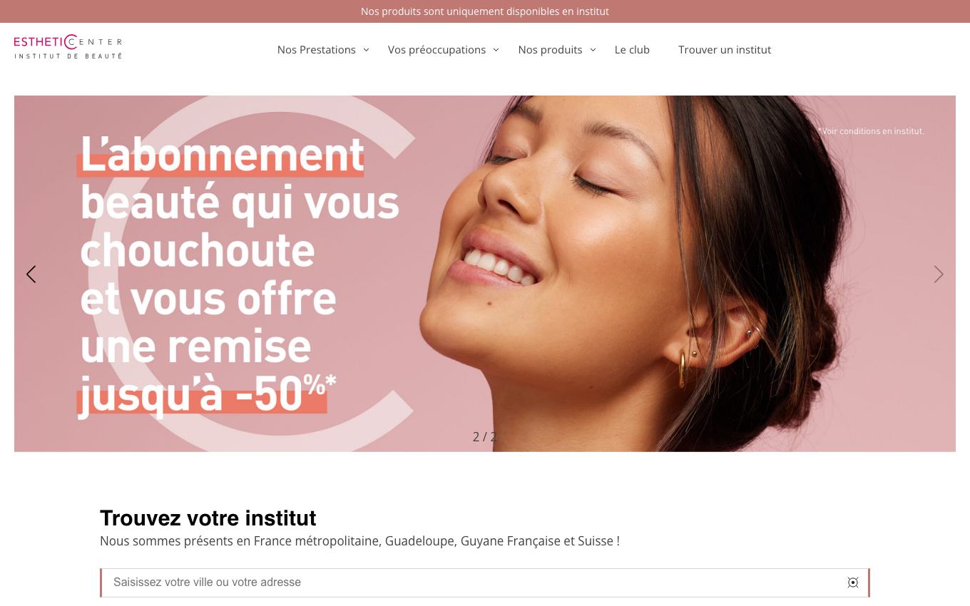 Page d'accueil du site officiel Esthetic Center