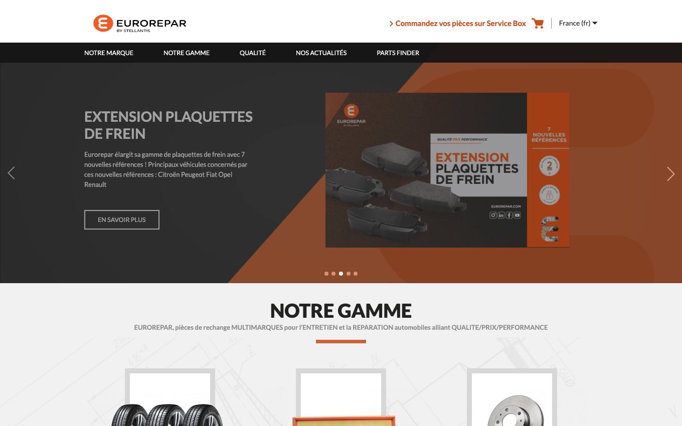 Page d'accueil du site officiel Euro Repar