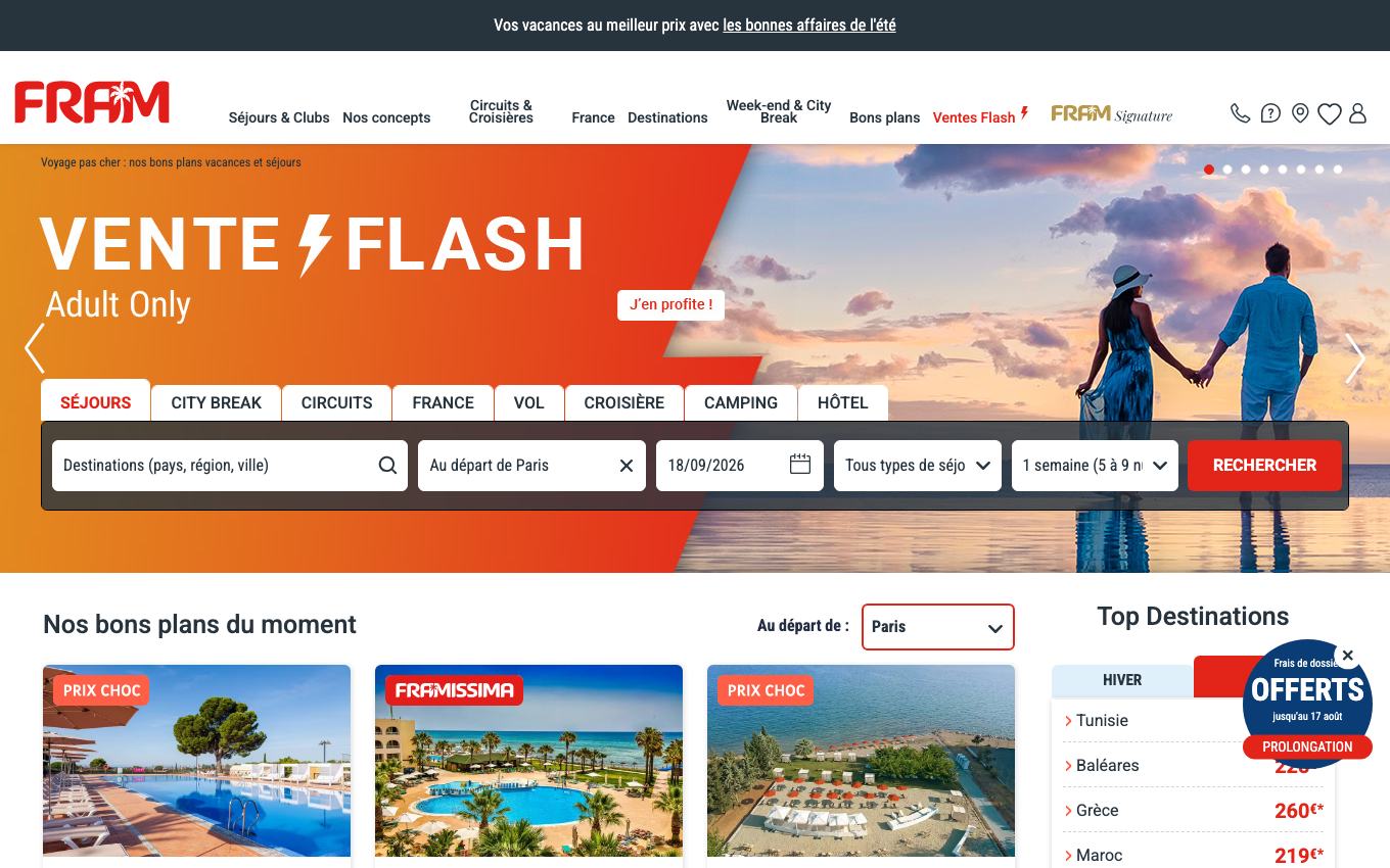 Page d'accueil du site officiel Fram