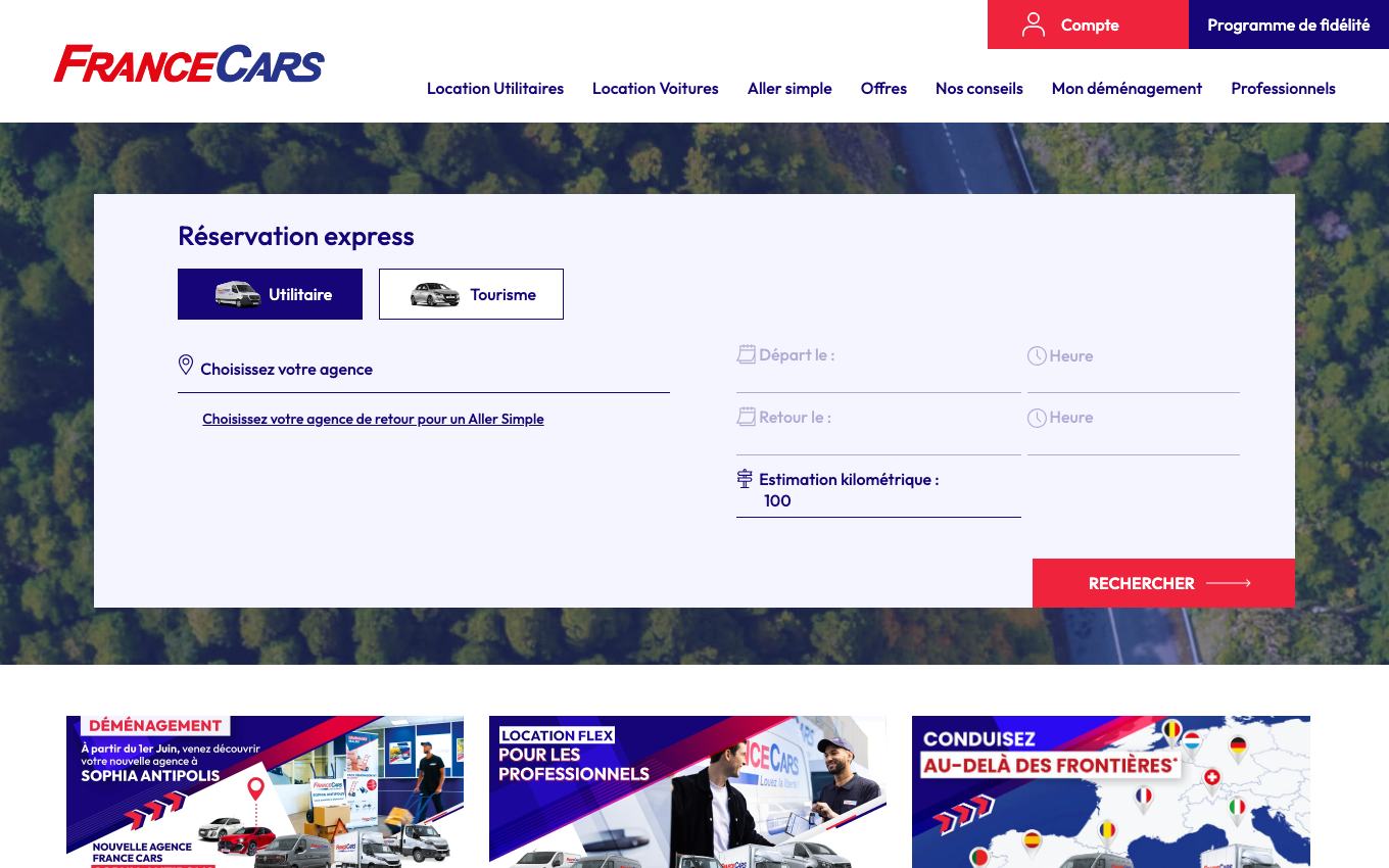 Page d'accueil du site officiel France Cars