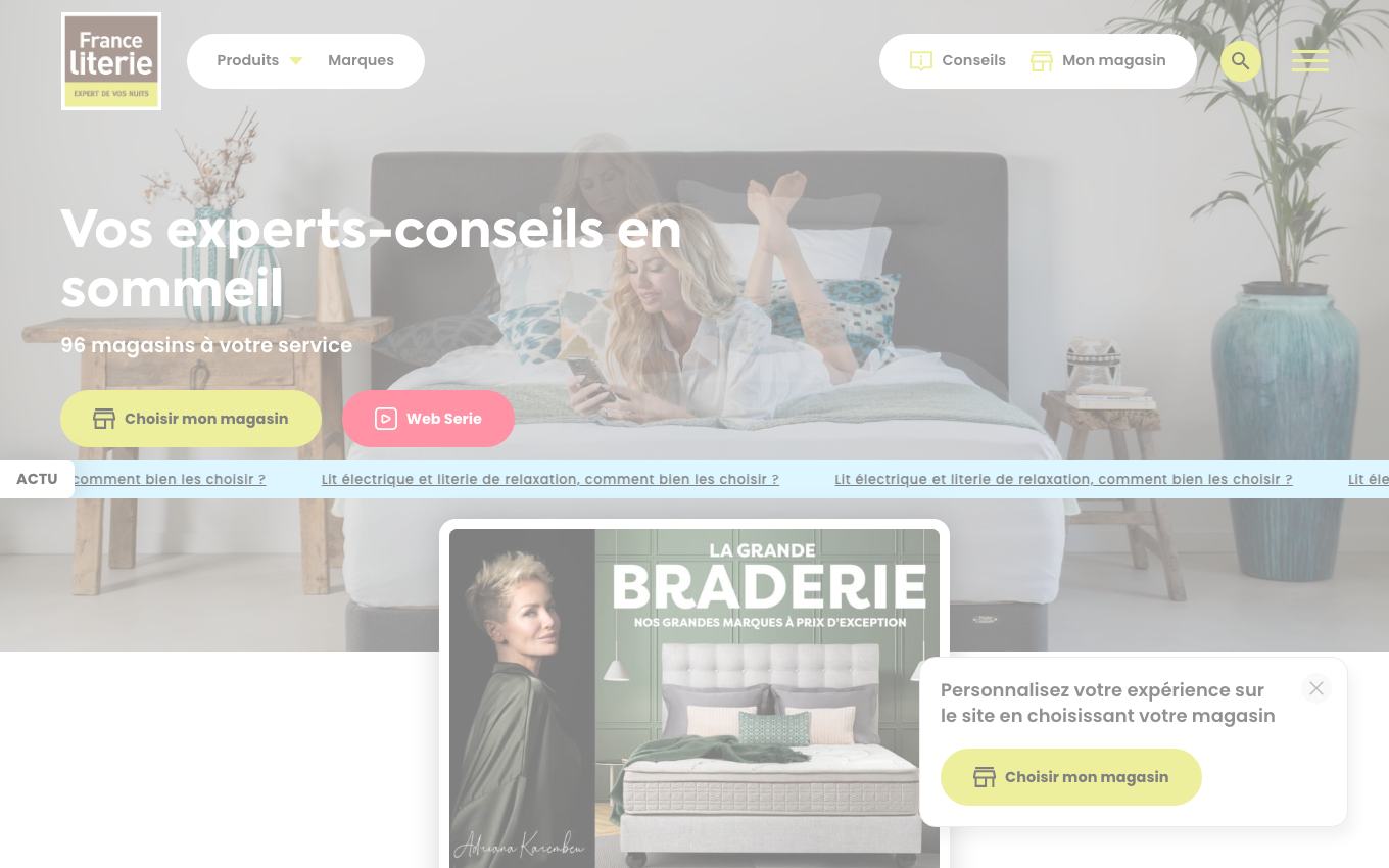 Page d'accueil du site officiel France Literie