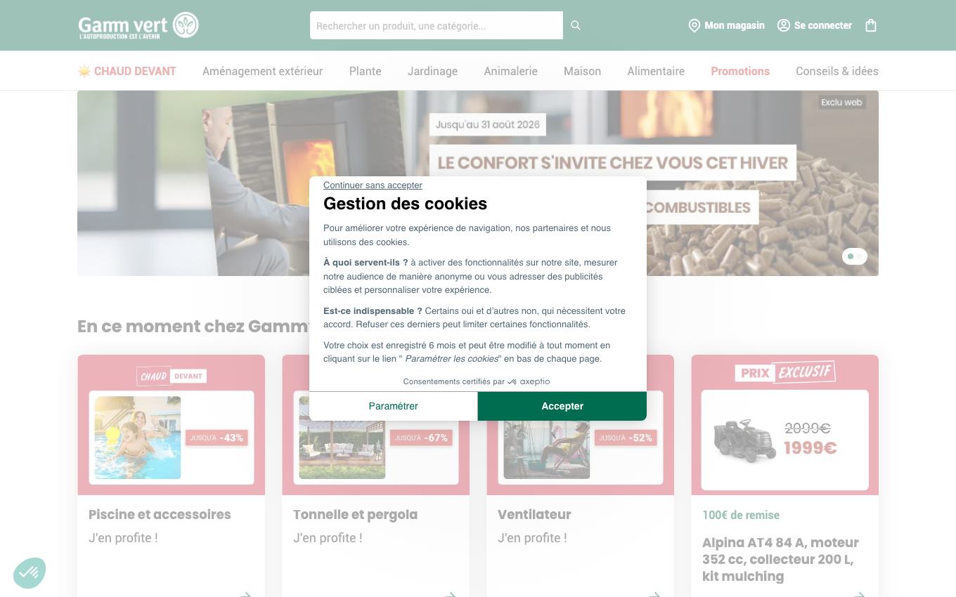 Page d'accueil du site officiel Gamm Vert