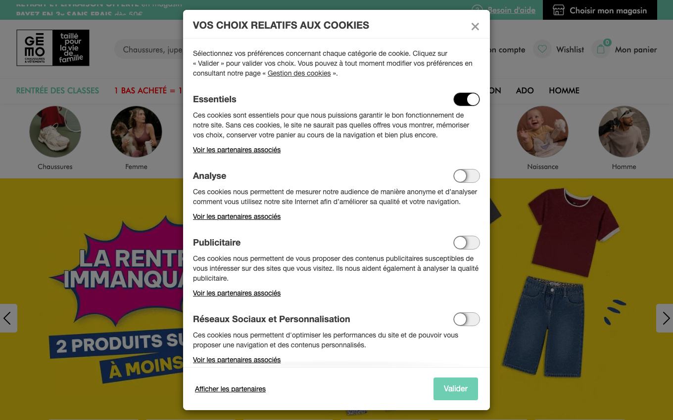 Page d'accueil du site officiel Gémo