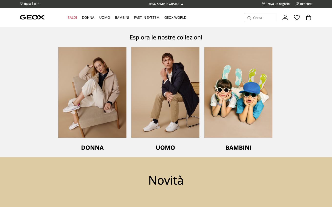 Page d'accueil du site officiel Geox