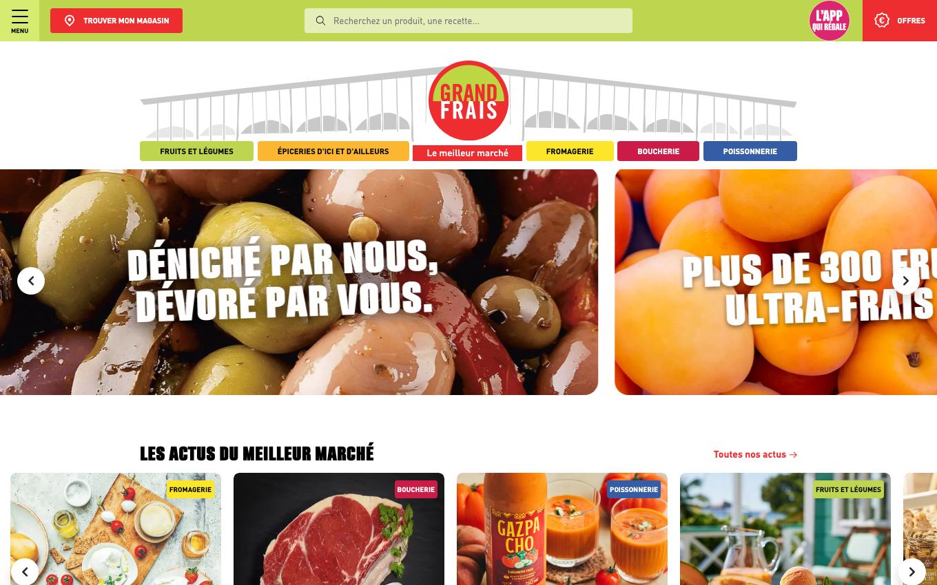 Page d'accueil du site officiel Grand Frais