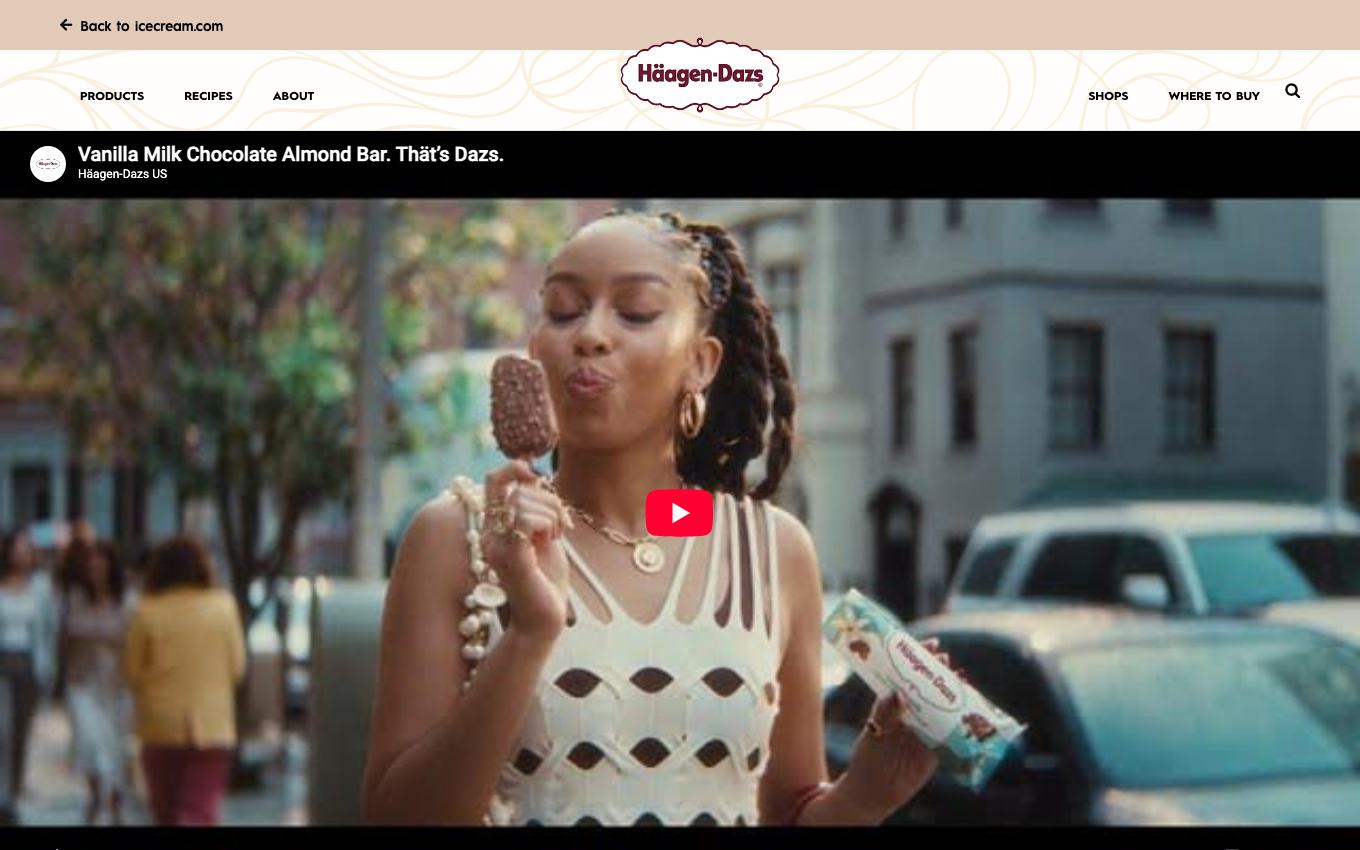 Page d'accueil du site officiel Häagen-Dazs