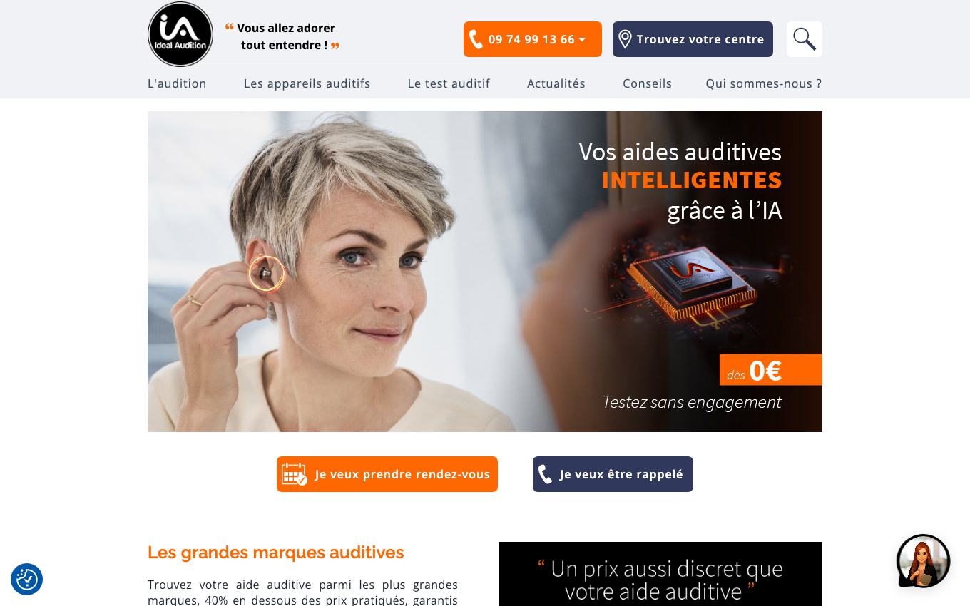 Page d'accueil du site officiel Ideal Audition