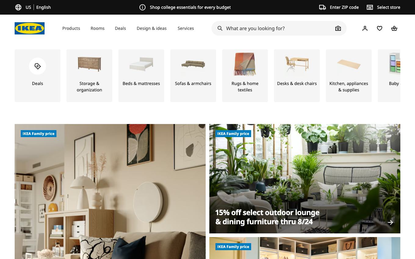 Page d'accueil du site officiel IKEA